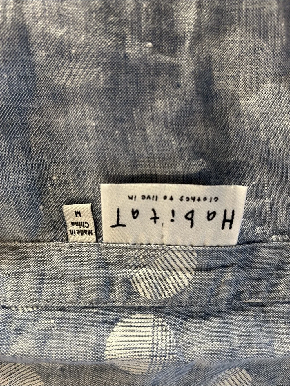 100% Linen Women’s Top Med Chambray Denim Geometrical Circles High Low Comfort - Picture 8 of 8